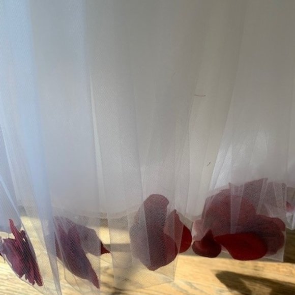 White Tulle Flower Girl Dress with Bow Sash & Red Rose Petals - Precious! 3T - Picture 2 of 5